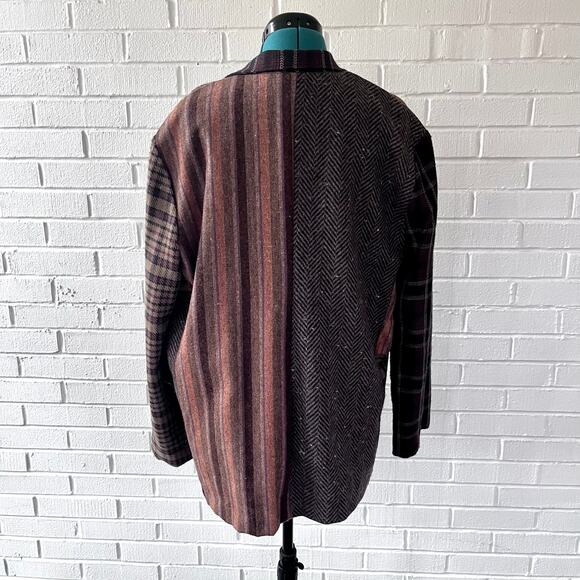 Vintage 90s patchwork style brown plaid blazer - Picture 4 of 5